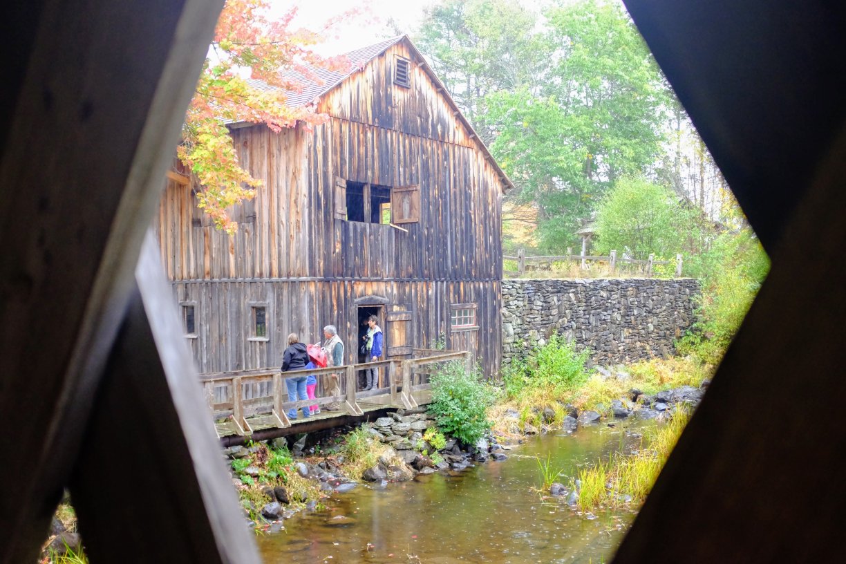 Water-Powered Sawmill through the Covered Bridge